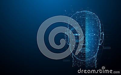 Biometric technology digital Face Scanning form lines, triangles and particle style design Vector Illustration