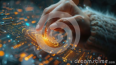 Biometrics security system. Advanced biometric security technology with digital fingerprint identification system Stock Photo