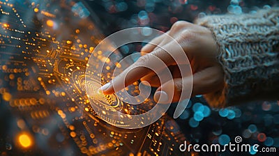 Biometrics security system. Advanced biometric security technology with digital fingerprint identification system Stock Photo