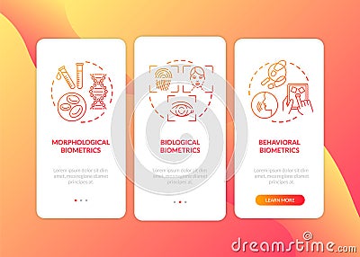 Biometrics types onboarding mobile app page screen with concepts Vector Illustration