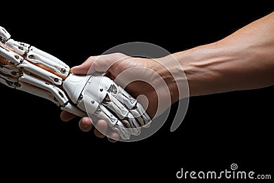 Bionic Prosthetic Hand. Symbolic Integration of Advanced Technology and Human Interaction Stock Photo