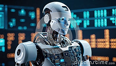 bionic robot cyborg close-up future technology. Generative ai. AI Stock Photo