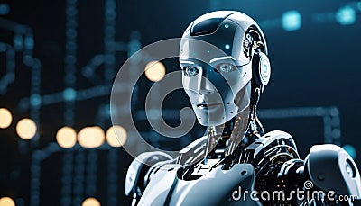 bionic robot cyborg close-up future technology. Generative ai. AI Stock Photo