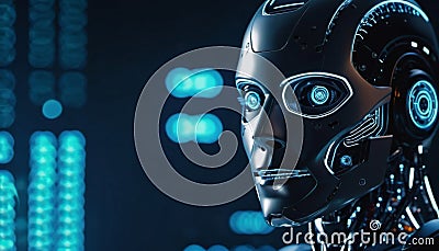 bionic robot cyborg close-up future technology. Generative ai. AI Stock Photo