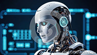 bionic robot cyborg close-up future technology. Generative ai. AI Stock Photo