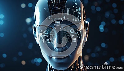 bionic robot cyborg close-up future technology. Generative ai. AI Stock Photo