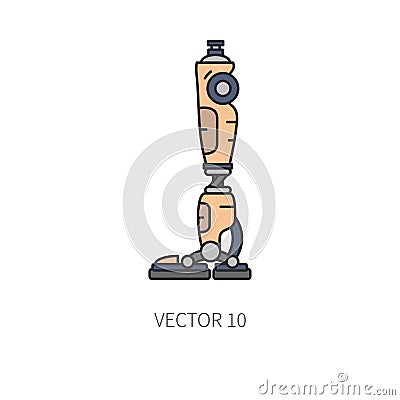 Bionic robot leg prosthesis color line icon. Bionic prosthesis limb. Biotechnology futuristic medicine. Future Vector Illustration