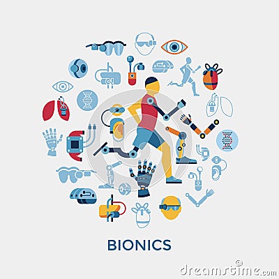 Bionics and artificial intelligence icon set Stock Photo