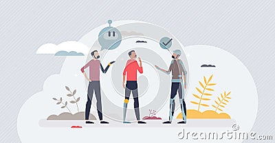 Bionics technology as biological robot tech engineering tiny person concept Vector Illustration
