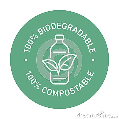 100% bioplastic, biodegradable, compostable vector line icon Vector Illustration