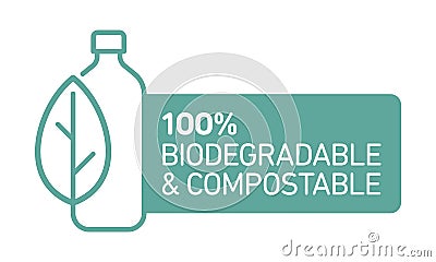 100% bioplastic, biodegradable, compostable vector line icon Vector Illustration