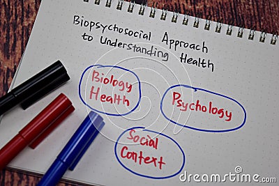 Biopsychosocial Approach to Understanding Health Method text with keywords isolated on white book background. Chart or mechanism Stock Photo