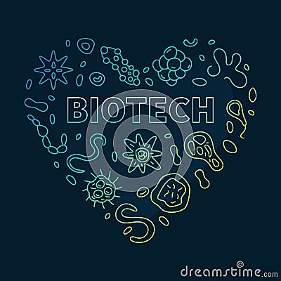 Biotech Heart concept line vector colored banner - Biotechnology Science outline illustration Cartoon Illustration