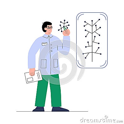 Biotechnology bioengineer studying DNA, flat vector illustration isolated. Vector Illustration