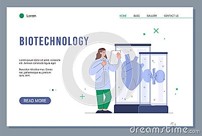 Biotechnology and bioengineering website interface flat vector illustration. Vector Illustration