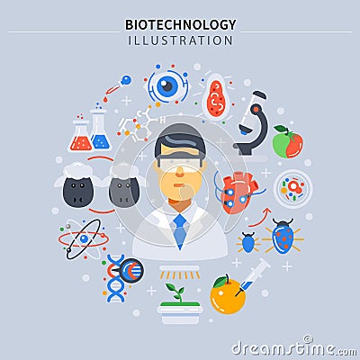 Biotechnology Colored Composition Vector Illustration