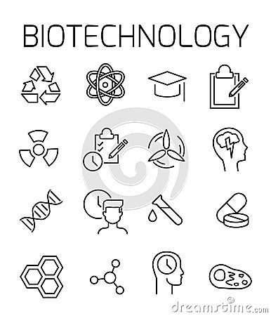 Biotechnology related vector icon set. Vector Illustration