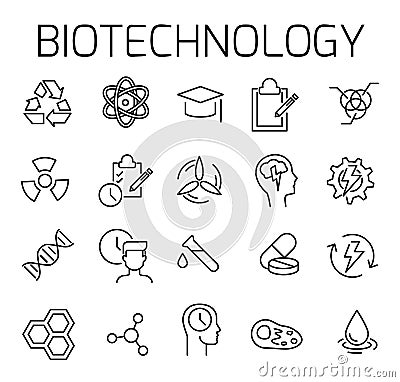 Biotechnology related vector icon set. Vector Illustration