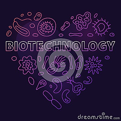 Biotechnology Science concept line vector heart shaped colored banner Cartoon Illustration