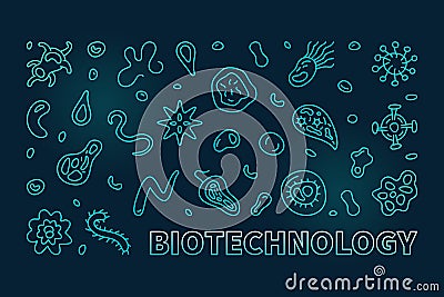 Biotechnology Science concept vector colored horizontal line banner or illustration Cartoon Illustration