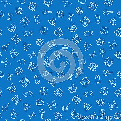 Biotechnology vector blue seamless pattern in thin line style Vector Illustration