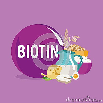 Biotin. Natural organic foods with high vitamin content Vector Illustration