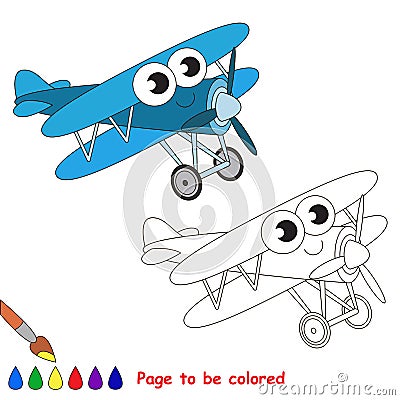 Biplane cartoon. Page to be colored. Stock Photo