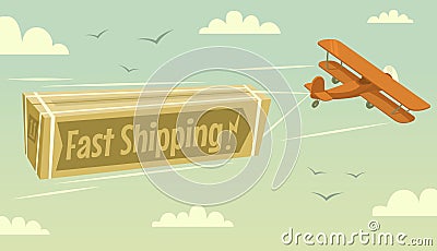 Biplane and fast shipping Vector Illustration