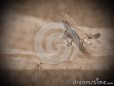 Biplane flying - 3D render Stock Photo