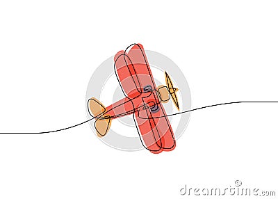 Biplane one line Vector Illustration
