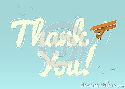 Biplane with word Thank You Vector Illustration