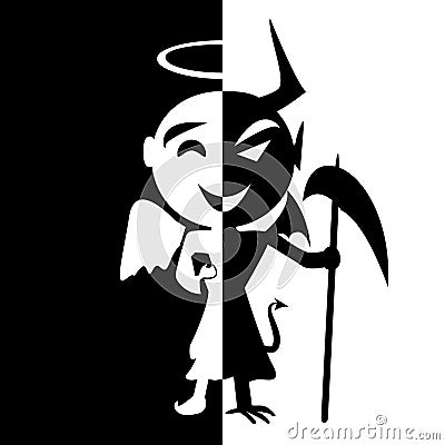 Bipolar disorder.Smile of saint and satan Vector Illustration