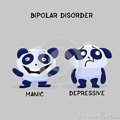 Bipolar double personality mental disorder panda. Mental health Vector Illustration