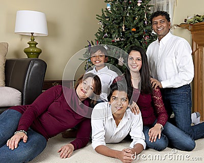 Biracial Family Christmas Portrait Stock Photo