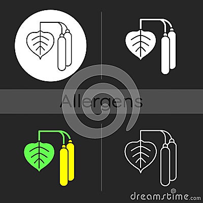 Birch pollen dark theme icon Vector Illustration