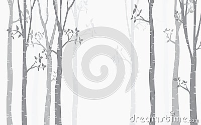 Birch Tree Silhouette Background Silhouette Vector Illustration