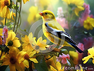 Bird American Goldfinch Cartoon Illustration