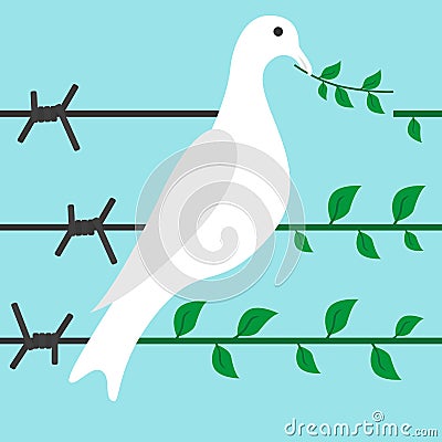 Bird on barbed wire Vector Illustration