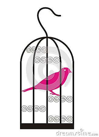 The bird and birdcage Vector Illustration
