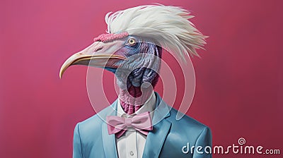 Bird In Blue Suit: A Pastel Punk Portrait Inspired By Dino Valls And Martin Wittfooth Stock Photo