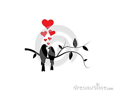 Birds Couple Silhouette on Branch Vector Illustration