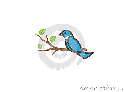 Bird on the branches with leaves for logo design, dove icon illustration Vector Illustration