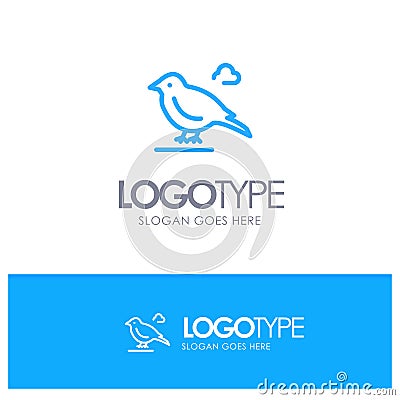 Bird, British, Small, Sparrow Blue Outline Logo Place for Tagline Vector Illustration