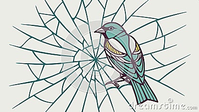 Bird in broken glass, fragile nature, wildlife vulnerability, environmental concern vector design Generative AI Vector Illustration
