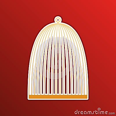 Bird cage sign. Golden gradient Icon with contours on redish Background. Illustration. Vector Illustration