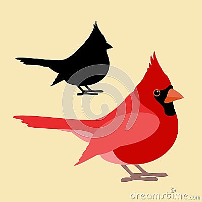 Bird cardinal vector illustration style Flat side Vector Illustration