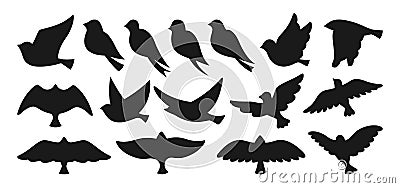 Bird dove silhouette shape trendy fowl sparrow dove pigeon figure simple contour songbird collection Vector Illustration