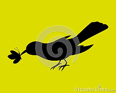 Bird eating butterfly. Vector Illustration