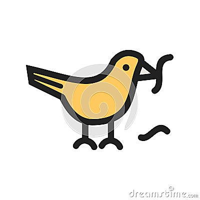 Bird Eating Worm Vector Illustration