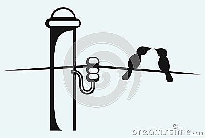 Bird on electrical wires Vector Illustration